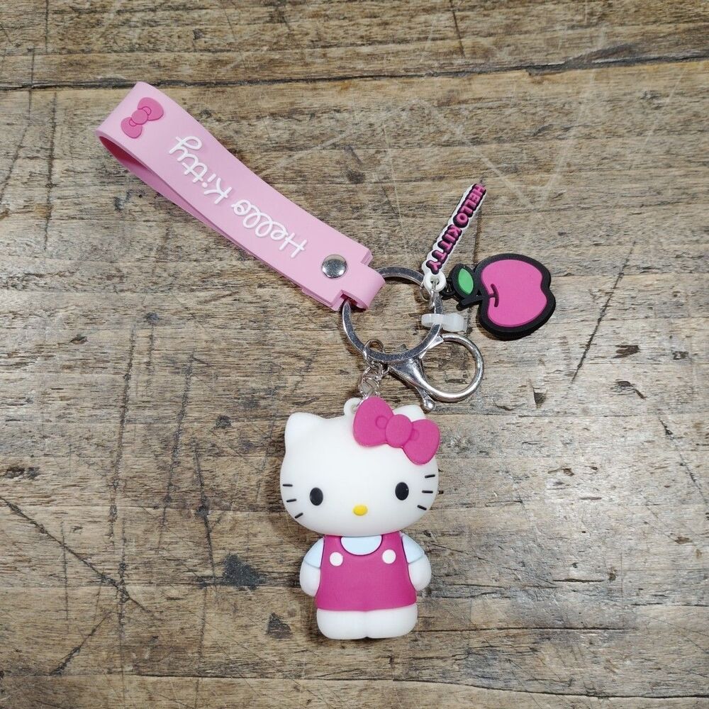 Hello Kitty Pink Silicone Charm Keychain with Strap Excellent Apple
